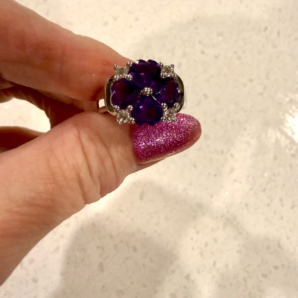 Amethyst 3.12 CTW and Topaz 0.01 CTW solid sterling silver ring, NWOT, size 7